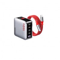 Sạc USB-C 5 cổng 4 USB-C và 1 USB-A công nghệ GaN vỏ nhựa màu xám có màn LCD hiển thị công suất Ugreen 35379 X774